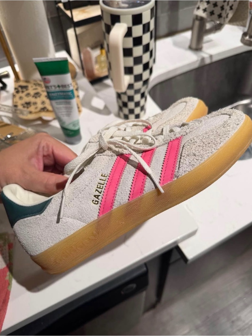 Adidas Gazelle Indoor "Off White Lucid Pink" tennis shoes sneakers - Picture 4 of 4